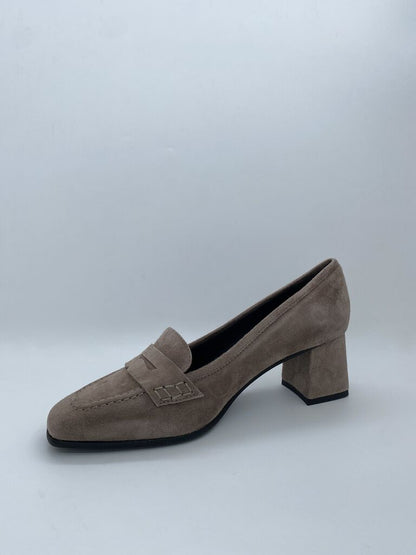 Taupe Suede Loafer with Block Heel