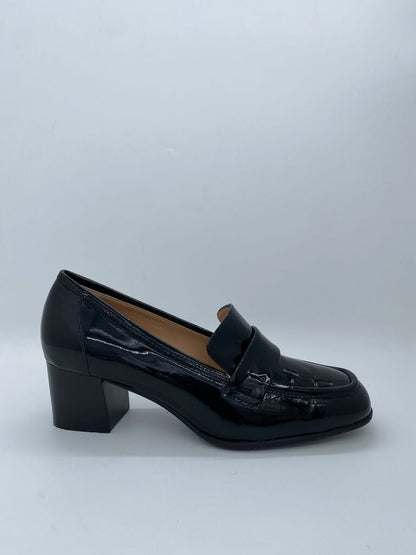 Black Patent Loafers with Block Heel