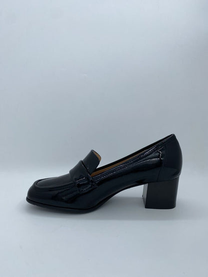 Black Patent Loafers with Block Heel