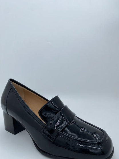 Black Patent Loafers with Block Heel
