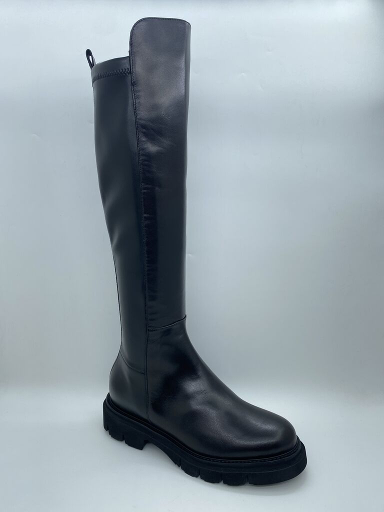 Black Tall Leather Knee-High Boot