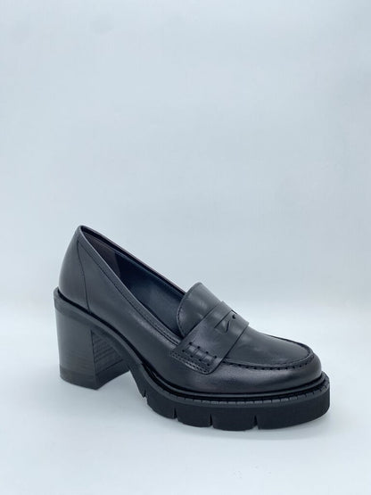 Black Leather Loafer with Chunky Heel