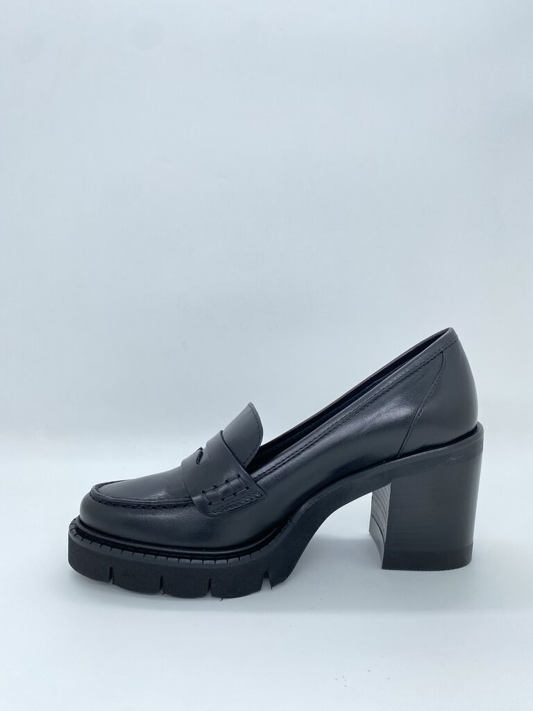 Black Leather Loafer with Chunky Heel