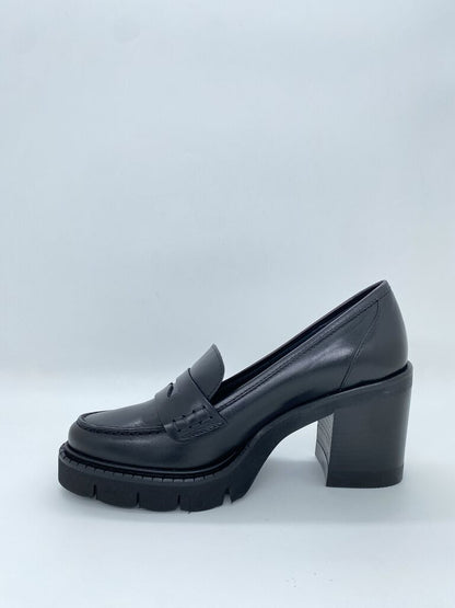 Black Leather Loafer with Chunky Heel
