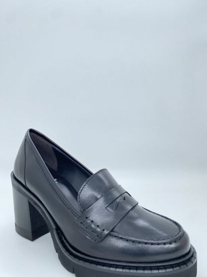 Black Leather Loafer with Chunky Heel