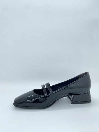 Black Patent Mary Jane Heels with Double Buckle