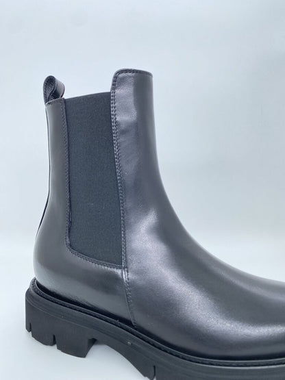 Black Leather Chelsea Boot with Chunky Sole