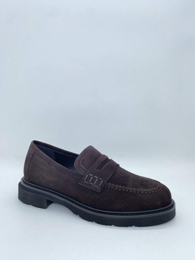 Brown Suede Loafer with Stitched Details