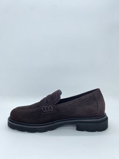 Brown Suede Loafer with Stitched Details