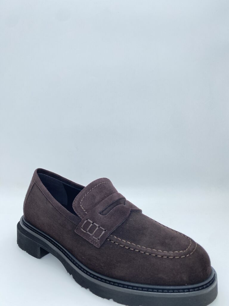 Brown Suede Loafer with Stitched Details