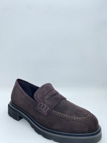 Brown Suede Loafer with Stitched Details