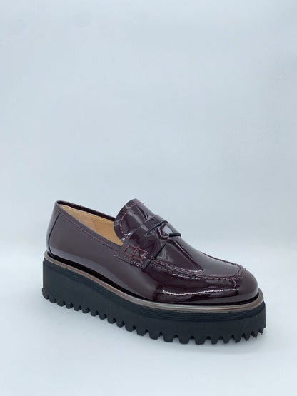 Burgundy Patent Leather Platform Loafer with Chunky Sole