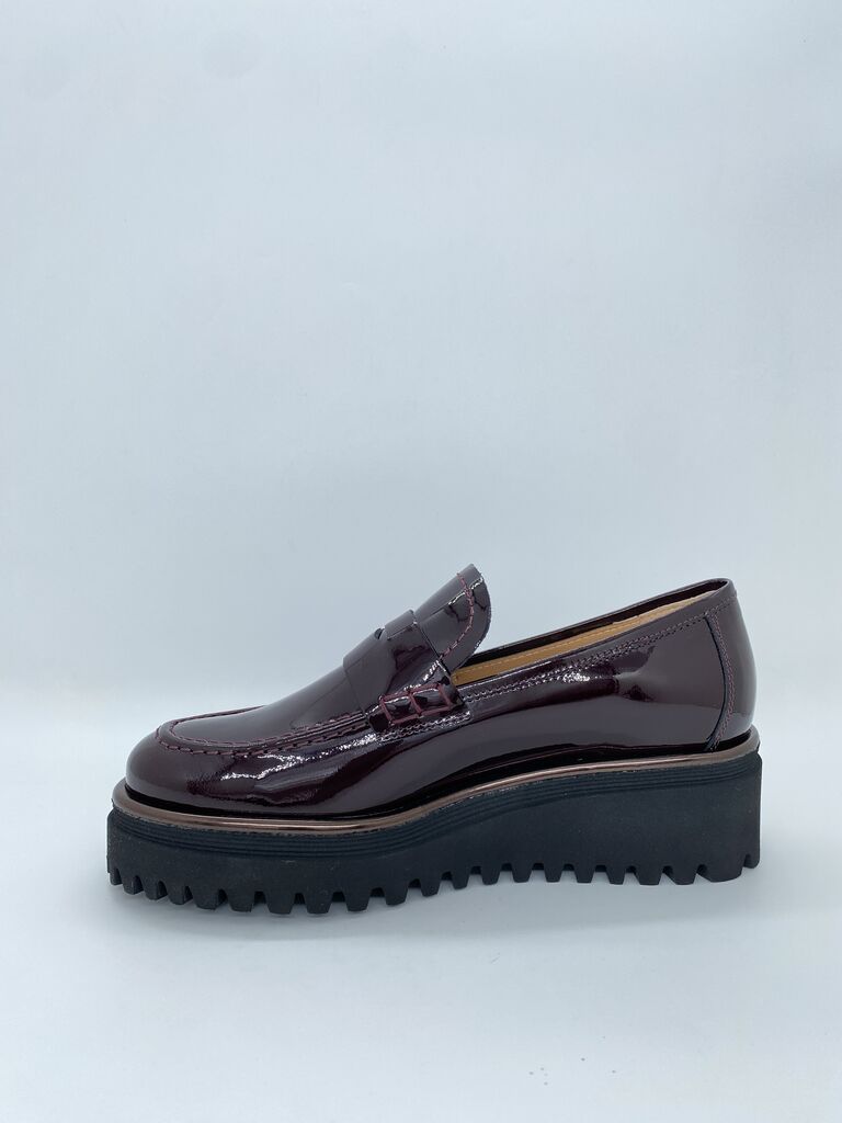 Burgundy Patent Leather Platform Loafer with Chunky Sole