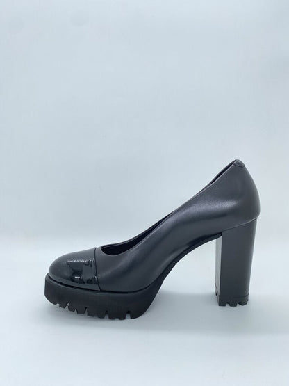 Black Patent Leather Chunky Heel with Lug Sole