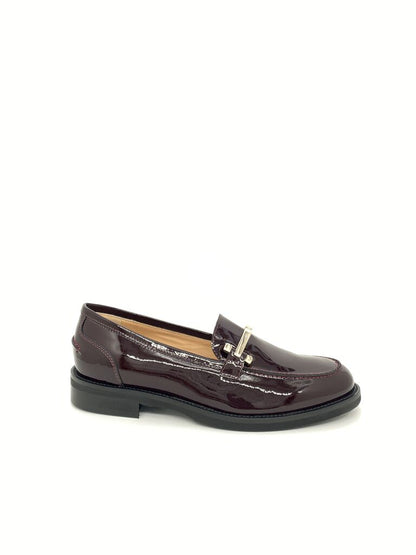 Burgundy Patent Loafers with Metal Accent