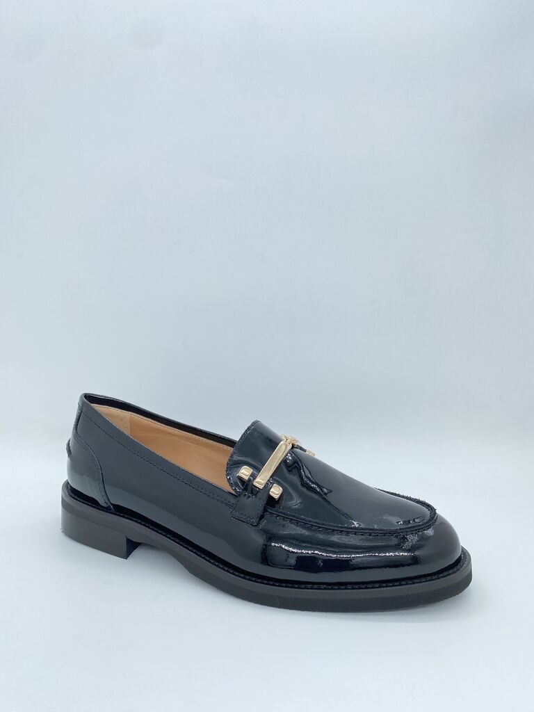 Black Patent Loafer with Gold Accent