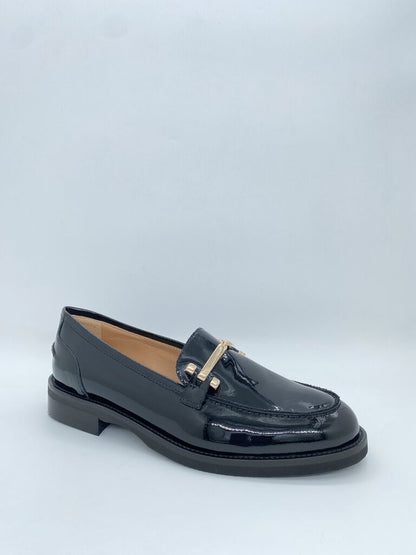 Black Patent Loafer with Gold Accent