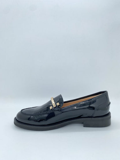 Black Patent Loafer with Gold Accent