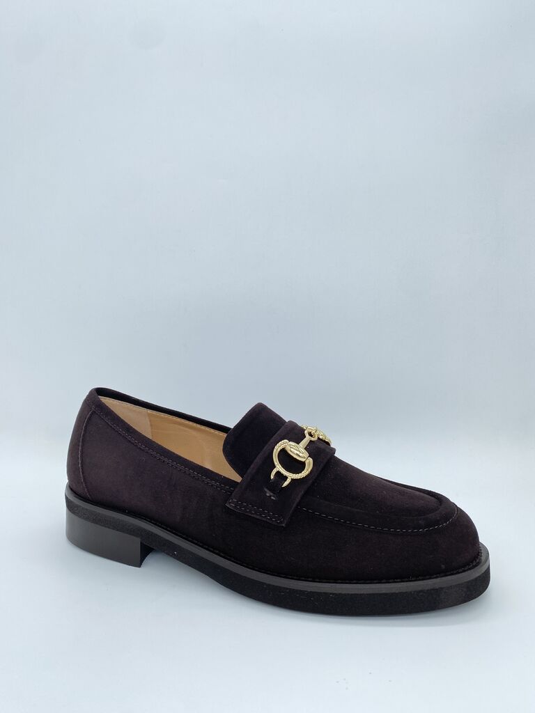 Brown Suede Loafer with Gold Accent