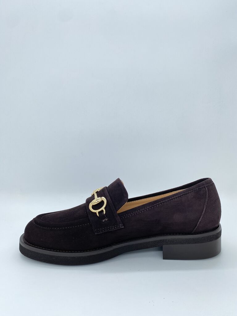 Brown Suede Loafer with Gold Accent