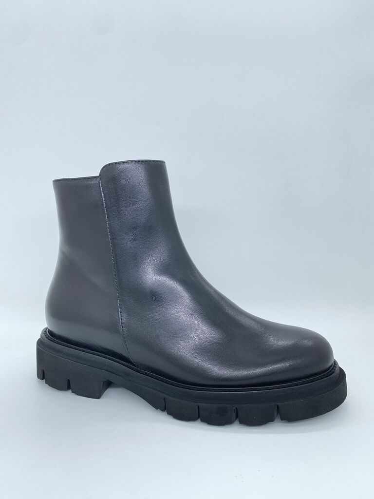 Black Leather Ankle Boot with Chunky Sole
