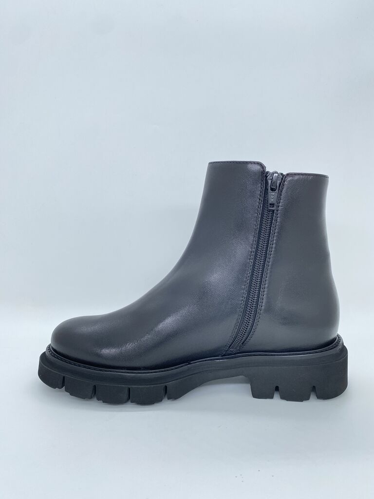 Black Leather Ankle Boot with Chunky Sole