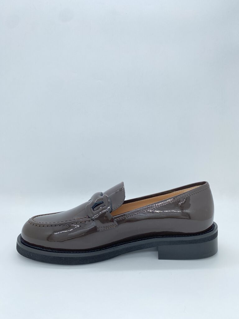 Brown Patent Loafer with Glossy Finish