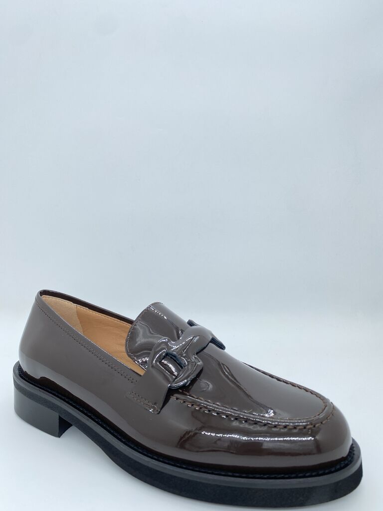 Brown Patent Loafer with Glossy Finish