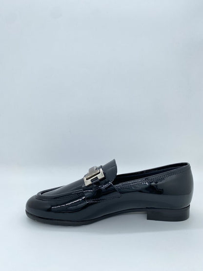 Black Patent Loafer with Buckle Accent