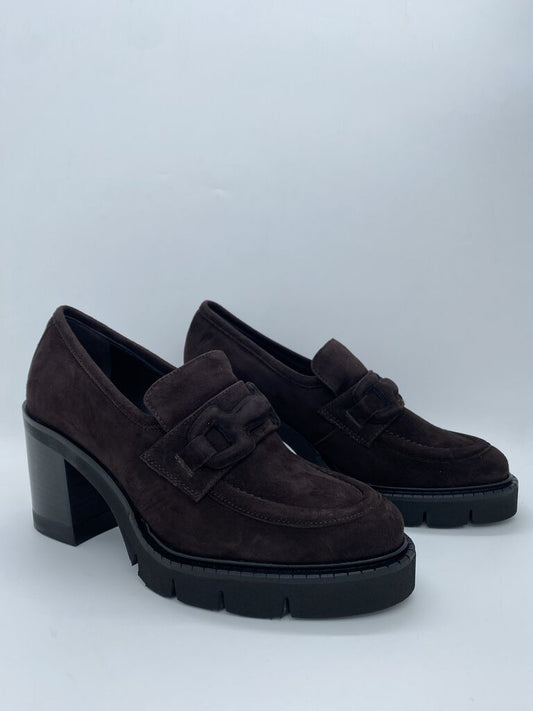 Dark Brown Suede Platform Loafers with Block Heel