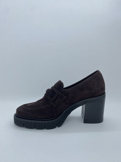 Dark Brown Suede Platform Loafers with Block Heel
