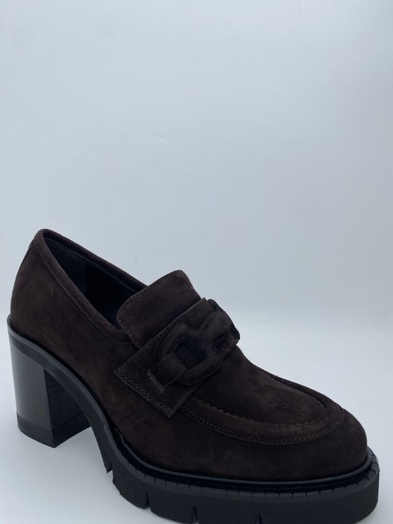 Dark Brown Suede Platform Loafers with Block Heel