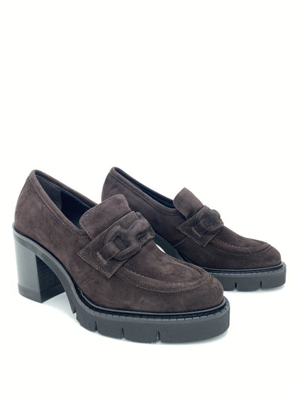 Dark Brown Suede Platform Loafers with Block Heel
