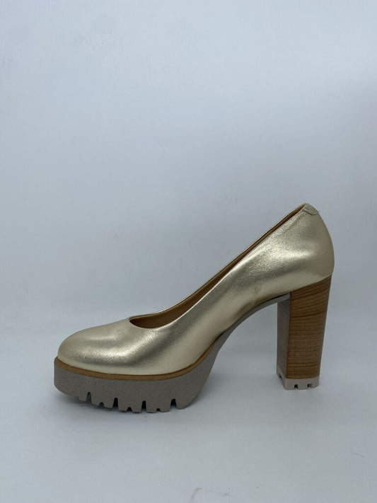 Gold Platform Leather Heel with Chunky Sole