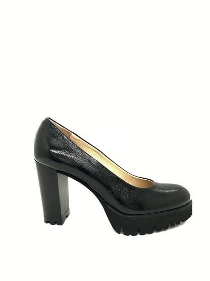 Black Textured Platform Heel with Chunky Sole