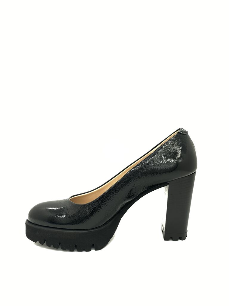 Black Textured Platform Heel with Chunky Sole