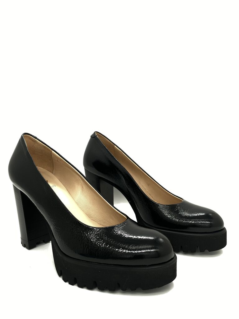 Black Textured Platform Heel with Chunky Sole