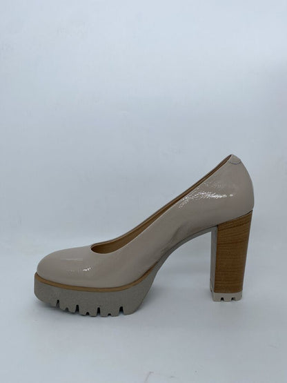 Nude Patent Platform Heel with Chunky Sole