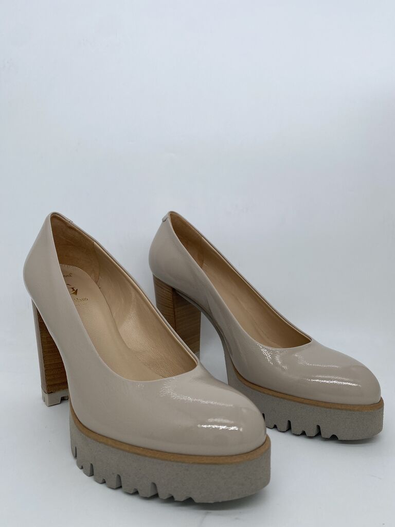 Nude Patent Platform Heel with Chunky Sole