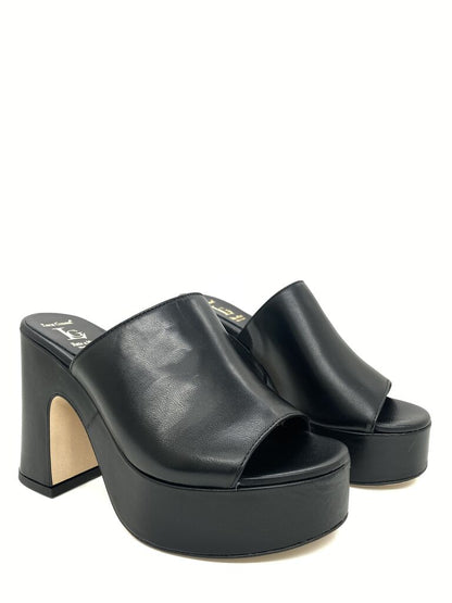 Black Platform Mule with Chunky Heel