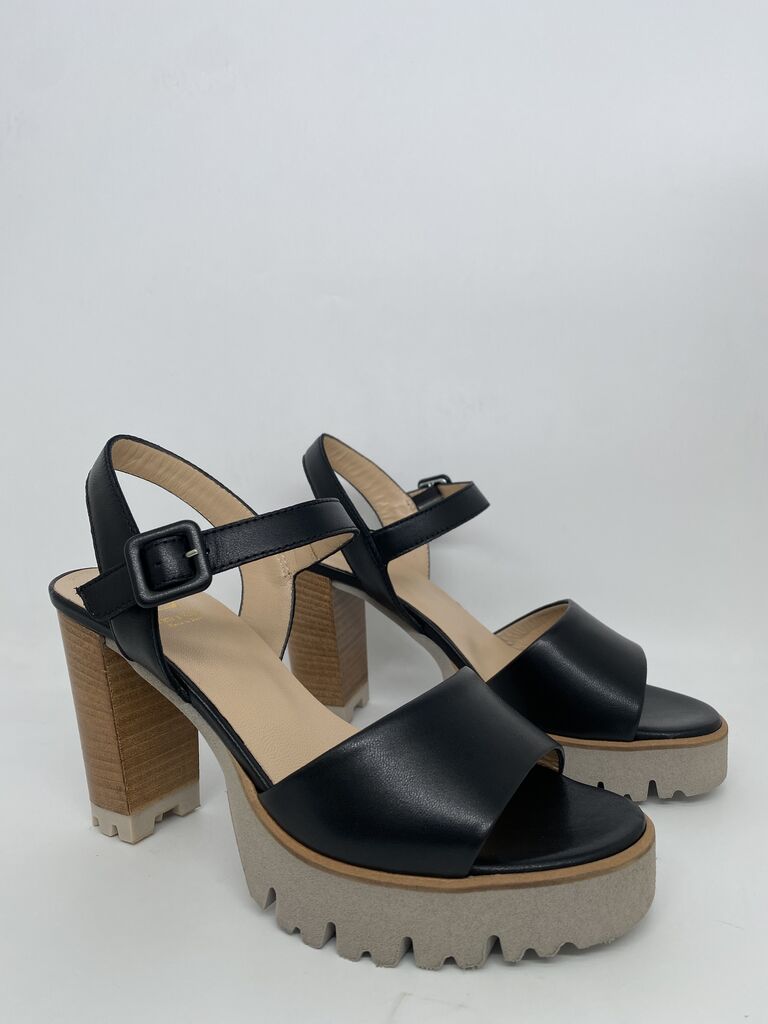 Black Platform Sandal with Chunky Heel