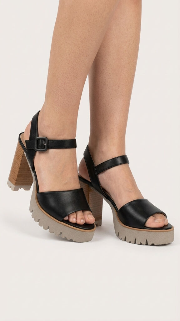 Black Platform Sandal with Chunky Heel