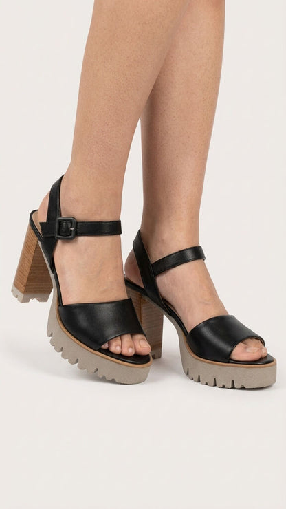 Black Platform Sandal with Chunky Heel