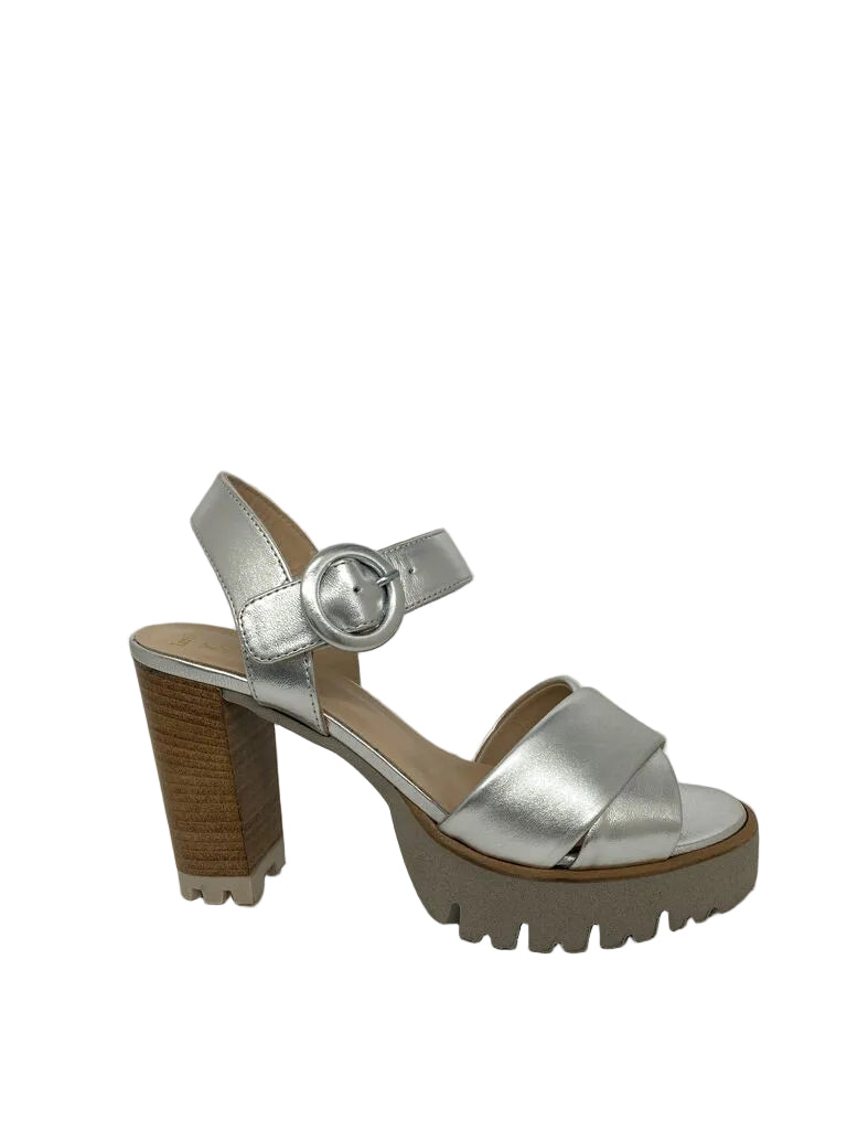 Silver Metallic Platform Sandal with Chunky Heel