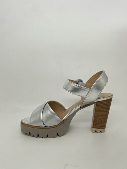 Silver Metallic Platform Sandal with Chunky Heel