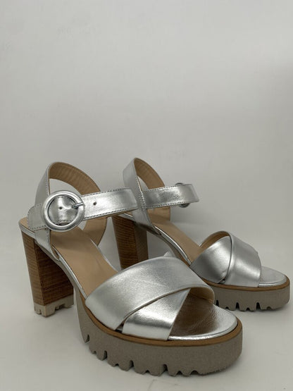 Silver Metallic Platform Sandal with Chunky Heel