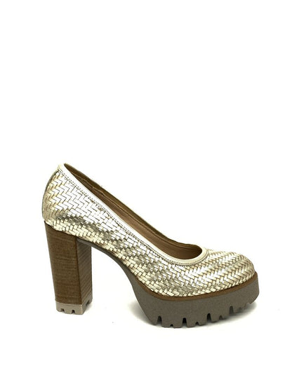 Metallic Woven Platform Heel with Chunky Sole