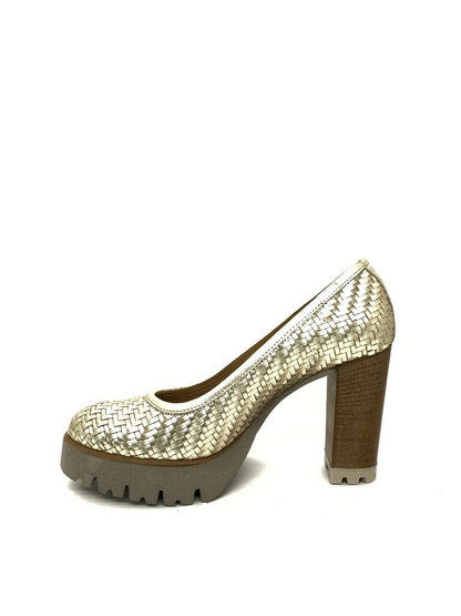 Metallic Woven Platform Heel with Chunky Sole