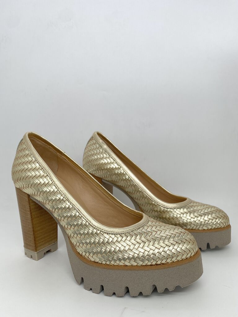 Metallic Woven Platform Heel with Chunky Sole