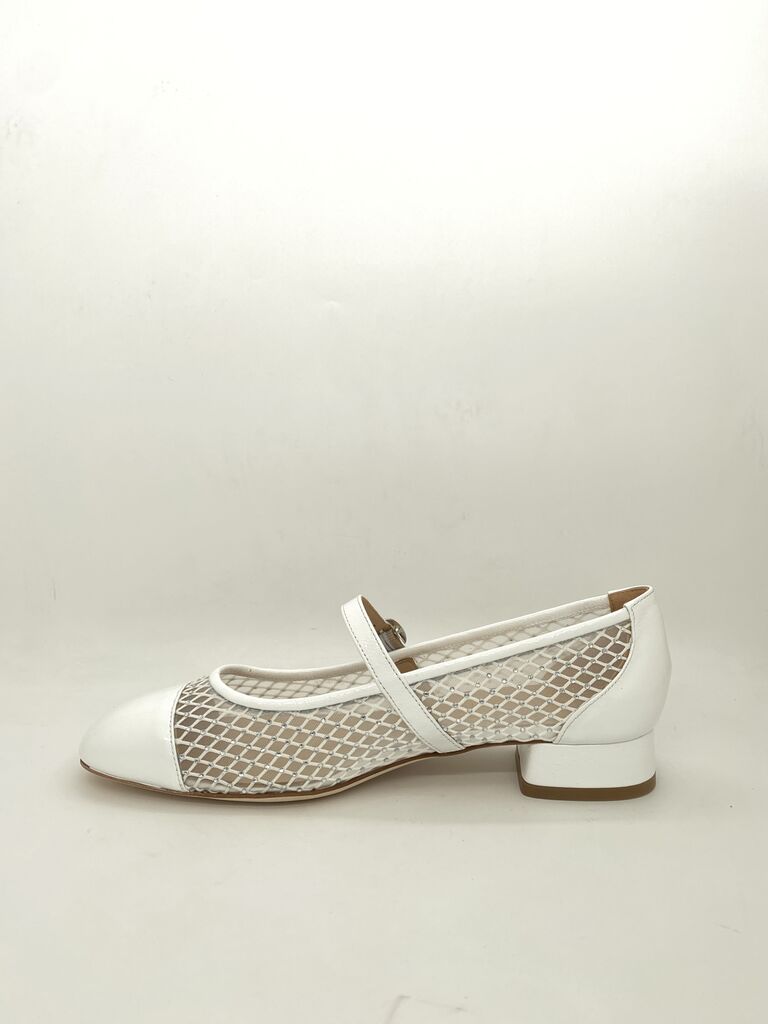 White Mesh Mary Jane with Buckle Detail